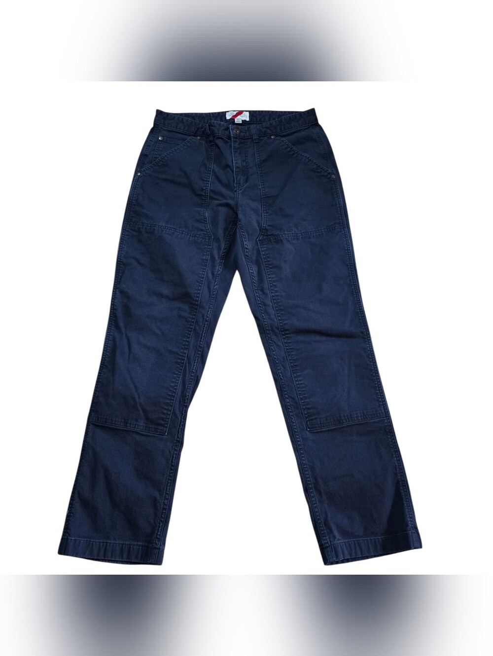 Men's Double Knee Dark Navy Cargo Work Pants - Straight Fit
